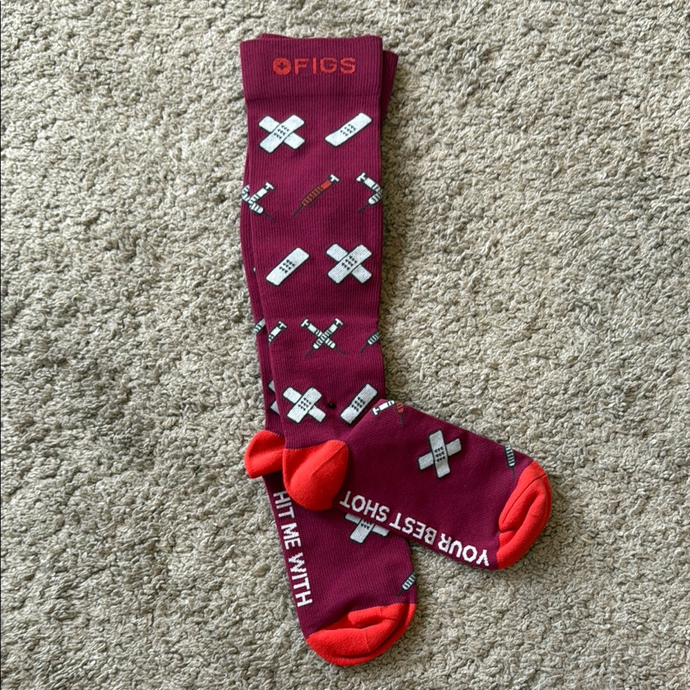 Figs Casual Purple and Red Crew Socks